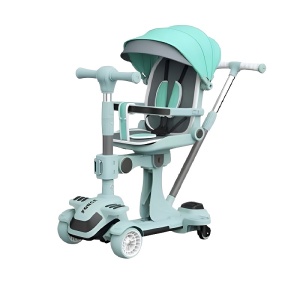 Children's scooter, foldable, multifunctional 6 in 1, tricycle with music and lights for children 6 months-6 years, removable seat, adjustable backrest, 3 silicone wheels with flexible 360-degree rotation, adjustable handle, adjustable handlebar