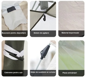 Cort cu Baldachin pentru 3-4 Persoane – 2-în-1, Pliabil, Desfășurare Automată Rapidă, Protecție Solară pentru Camping - Img 5