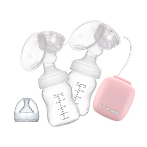 Electric breast pump with 2 bottles, Breastfeeding pump with 9 massage modes