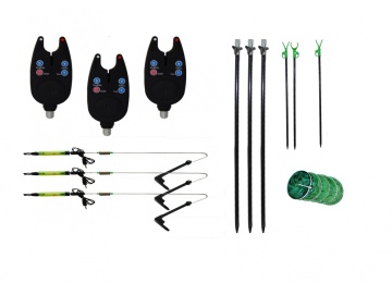 Fishing set, 3 x LED buzzers, large lure (163 cm / 5 circles), 3 LED light swingers for carp, pike, etc. to be mounted on the fishing rod