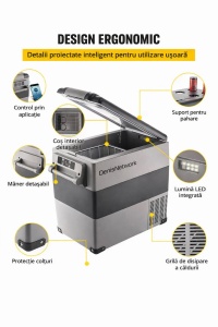 Frigider auto 45l cu compresor cu congelare pentru rulotă, camion, dube 3,5t cu alimentare la brichetă 12-24V, baterii panou solar - Img 4
