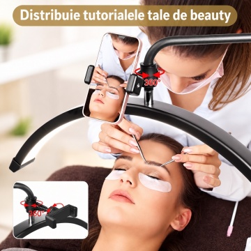 Lampă Semilună LED Profesională MoonLight 60 cm, 40W, Lumină Reglabilă, Telecomandă și Suport Telefon – Manichiură, Gene, Cosmetică - Img 6
