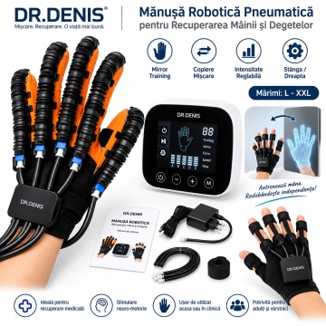 Mănușă robotică pneumatică Dr.Denis™ pentru recuperarea mâinii și degetelor - Mirror Training, copierea mișcării, intensitate reglabilă, mâna stângă sau dreaptă