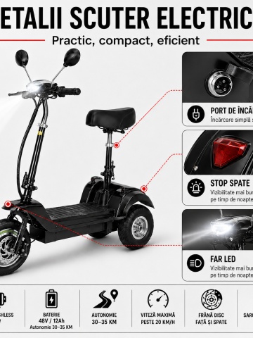 Motocicletă / Trotinetă 36V-500W 10Ah cu șezut reglabil, Scuter electric, Închidere la cheie (Copy 1) - Img 4
