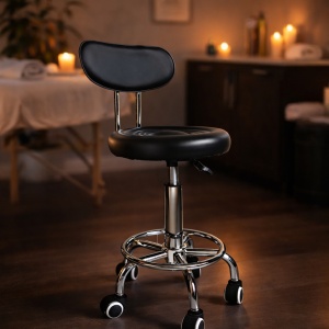 Scaun pedichiura manichiura hidraulic negru in decor salon spa cu lumanari
