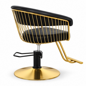 Scaun Coafor Profesional Hidraulic Negru Auriu, Reglabil pe Înălțime, cu Suport Picioare - Img 3