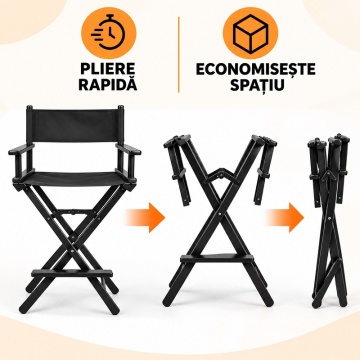 Scaun Make-Up Profesional, Pliabil din Aluminiu, Tip Regizor, cu Suport Picioare - Img 5
