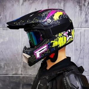 Set Cască Cross Rebel MX cu Mănuși, Ochelari, Cagulă și Suport de Perete pentru Motociclete, Enduro, Atv, Bicicletă- Flytec™ - Img 4