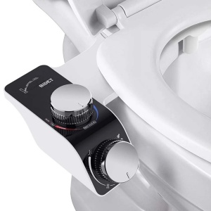 Ultra Slim Non-Electric Bidet, Hot and Cold Water Function, Adjustable Pressure, Toilet Bowl Mount, Universal, Black/White