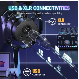 Microfon Dinamic de Broadcast/Podcast cu Lumină RGB, Cardioid, XLR/USB – Ideal pentru Gaming, Streaming și Conferințe 2