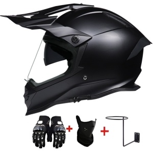 Мотоциклетна каска с пълно лице Black Rider, водоустойчива козирка, регулируема козирка, вградени слънчеви очила, ръкавици Bonus за приключения / туризъм / на пътя и офроуд / ендуро + качулка + стенен монтаж