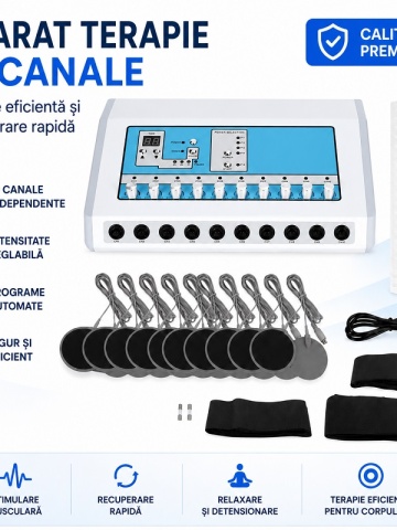 Infografic cu aparat EMS, 10 canale și accesorii - DenisNetwork