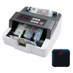 Banknote/money counting machine and counterfeit detection, LCD client monitor, UV/MG/MT/IR/DD authenticity checker, 1000 banknotes/min, 80W - DenisNetwork™