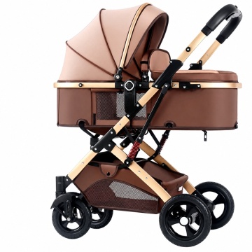 Cărucior pentru bebeluși 0-3 ani, kaki, ediție Luxury, cadru din aluminiu îngroșat, poziție de somn, mâner reversibil, roți cauciuc cu amortizare, pliabil - Dr.Denis™