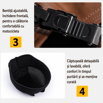Cască Moto Retro cu Ochelari și Vizieră de Soare – Confort și Stil pentru Motocicletă, Scuter și Chopper - Img 7