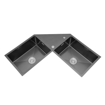 Chiuvetă bucătărie pe colț AQUA L din inox negru, 2 cuve, 86x86 cm - AlpinCool