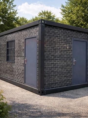 Container 18mp tip birou gri cărămidă, pentru locuit, șantier, sanitar monobloc 6x3x3m cu 2 ferestre și o ușă