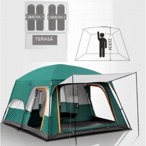 Cort de camping înalt, 4 persoane, cu terasă, 2 zone, 2 uși și 2 ferestre - Img 5