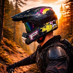 Cască cross și ATV Rebel MX neagră purtată pe traseu forestier - Flytec™