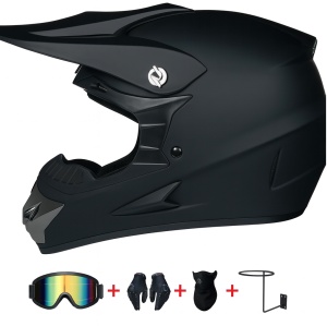 Cross Storm Black Helmet Set with Gloves, Goggles, Balaclava for Motorcycles, Dirt Bike, Enduro, Atv, Size S, M, L, XL - Flytec™