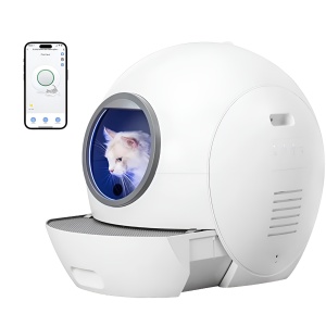 Large SMART cat litter box with automatic UV cleaning system with mobile app control with LED display, safety sensor