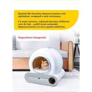 Litieră Automată Smart pentru Pisici, Sistem Auto Curățare, Sterilizare UV, Senzori Ambientali Deep-Clean, Aplicație Tuya, Infraroșu, Display Tactil, Silențioasă, 9L - Img 8
