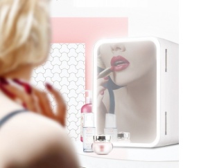 Mini frigider de 8L cu oglinda si lumina LED, cosmetice cu funcție de încălzire/răcire, farduri, fonduri de ten, creme, ruj sau seturi de Make Up Beauty - Img 7