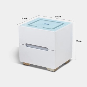 Noptieră smart multifuncțională - Ingrid 2 sertare sticlă albă securizată, încărcare wireless, USB, iluminare LED-uri cu Touch temperatură reglabilă - Img 5