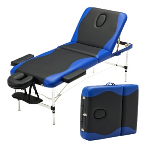 Pat Masaj cu 3 zone, 220 x 70 cm, Aplicare gene, Kinetoterapie, SPA, Cosmetică, Tatuaje, Masă masaj cu cadru din Aluminiu, Înălțime reglabilă, pliabil, cu husă și accesorii - Img 1