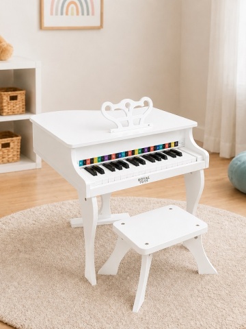 Pian pentru copii, din lemn, scăunel inclus, 30 clape, design elegant, lăcuit - Img 6