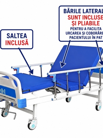 Professional medical folding hospital bed with mattress, 4 sections, 200 kg support, back and leg adjustment, infusion support - Dr.Denis™ - Img 2