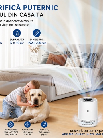 Purificator Aer Filtru HEPA cu WiFi - Elimină 99,97% din Praf, Polen, Fum, Păr de Animale - Img 6