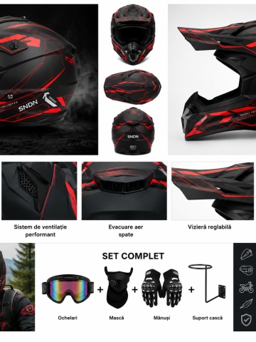 RedLine Moto Cross Helmet Set with Gloves, Goggles, Balaclava and Wall Mount for Motorcycles, Dirt Bike, Enduro, Atv, Size S, M, L, XL - Flytec - Img 5