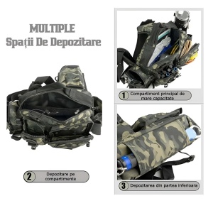 Rucsac Pescuit Multifuncțional, Geantă Impermeabilă pentru Unelte de Pescuit, Drumeții, Vânătoare, Umăr, Echipament Camping, Camuflaj - Img 6