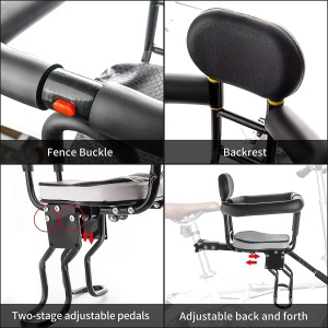 Scaun de bicicletă pentru copii, cu spătar și suport picioare, maxim 40kg, bare de protecție cu montaj pe cadrul bicicletei - Img 2