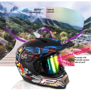 Set Cască Cross Rebel MX cu Mănuși, Ochelari, Cagulă și Suport de Perete pentru Motociclete, Enduro, Atv, Bicicletă- Flytec™ - Img 5