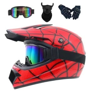 Set Cască Spiderman pentru Cross, cu Mănuși, Ochelari, Cagulă / Motociclete, Dirt Bike, Enduro, Atv, Mărime S, M, L, XL - Flytec™ - Img 1