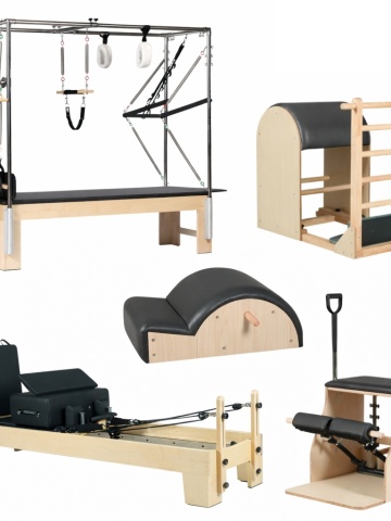 Set Pilates profesional 5 în 1 din lemn stratificat - Reformer, Cadillac, Ladder Barrel, Chair și Spine Corrector