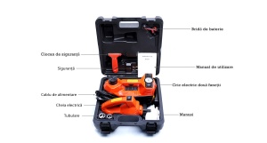 Set scule 3 în 1 - cric hidraulic electric 5T + Pompă de umflare 10 bar + cheie de roți cu impact electrică, portabilă, la 12 V cu valiză - Img 8