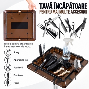 Tavă Profesională Coafor cu Roți, Reglabilă 75–112 cm, Suport Ucenic Extensii Păr - Img 5