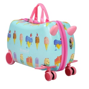 Troler Ride-On Pentru Copii Ice Cream, Valiza cu 4 roti directionale , Curea Transport, Suport Picioare, 28L, Greutate maxima 30kg, Turcoaz - Img 1