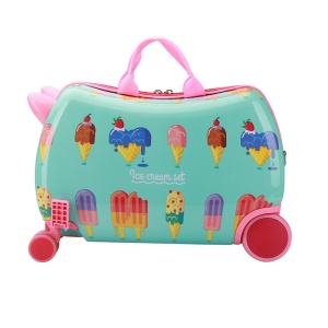 Troler Ride-On Pentru Copii Ice Cream, Valiza cu 4 roti directionale , Curea Transport, Suport Picioare, 28L, Greutate maxima 30kg, Turcoaz - Img 2