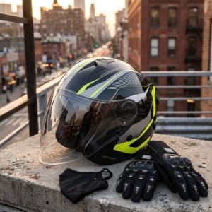 Urban Core Flip-Up Modular Motorcycle Helmet with Double Visor and Ventilation – Full Face Helmet for Scooter and Urban Motorcycle + Gloves and Balaclava