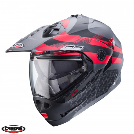 Casca modulabila (flip-up)/adventure Caberg model Tourmax X SV Sarabe L2 gun metal (titanium)/negru/rosu mat Pinlock ready - lentila Pinlock inclusa