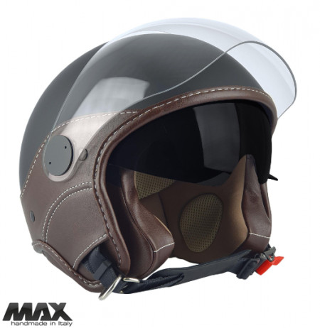 Casca open face (demi-jet) Max Helmets model DJDV06 LS Vision SV (ochelari soare integrati) culoare: negru mat/maro (NOM) - 100% MADE IN ITALY