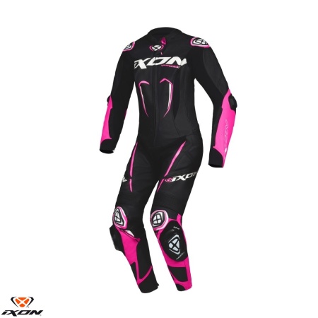 Costum (combinezon) motociclete femei piele Ixon vara model Vortex 3 LS culoare: negru/roz/alb