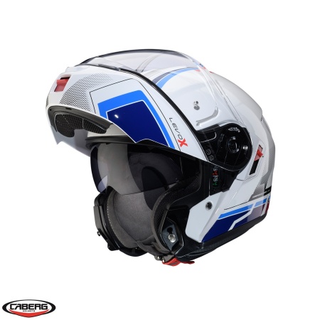 Casca modulabila (flip-up) Caberg model Levo X Elite O5 alb/albastru/rosu lucios Pinlock ready - lentila Pinlock inclusa (fibra de sticla)