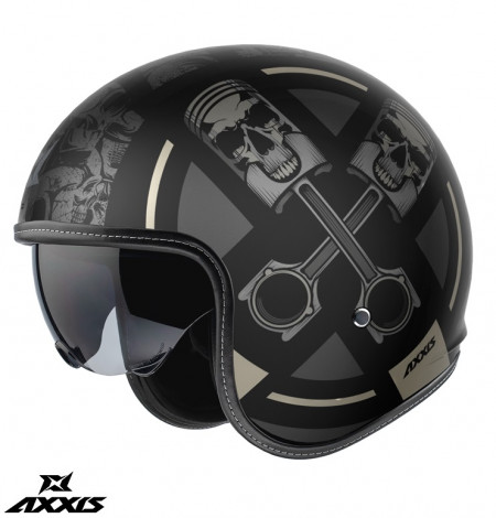 Casca Axxis model Hornet S SV Skulls Illustrated B1 negru mat (ochelari soare integrati) - omologare noua ECE 22.06