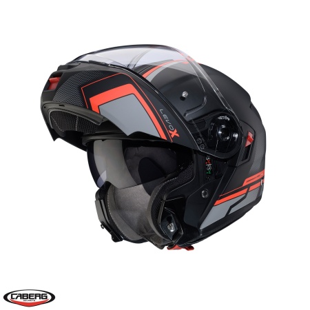 Casca modulabila (flip-up) Caberg model Levo X Elite L7 negru/gri/rosu fluor mat Pinlock ready - lentila Pinlock inclusa (fibra de sticla)