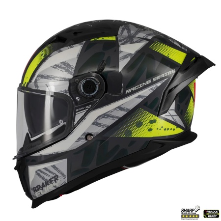 Casca integrala MT Braker SV Fury C6 gri/galben lucios (ochelari soare integrati) - tip viziera: MT-V-28B - DKS435 - punctaj maxim SHARP Test - 5 stele
